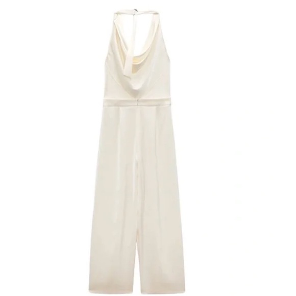 Zara SATIN EFFECT HALTER JUMPSUIT. Ecru. Size S. New with Tags. - Picture 11 of 11